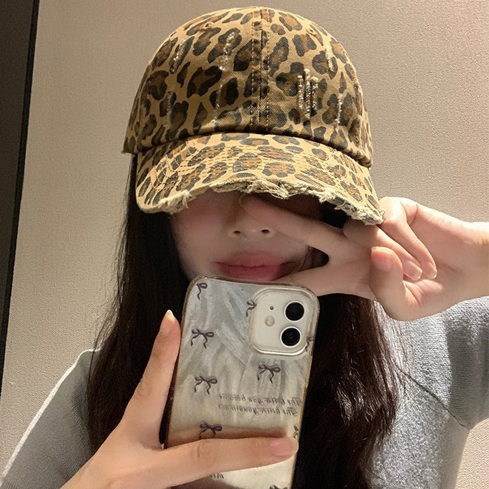 Wholesale Trendy and fashionable leopard print baseball hat with street personality, retro and vintage style, wide brimmed sun shading duckbill hat