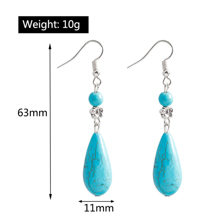 Wholesale Vintage Creative Personalized Metal Alloy Earrings Bohemian Turquoise Long Water Drop Earrings