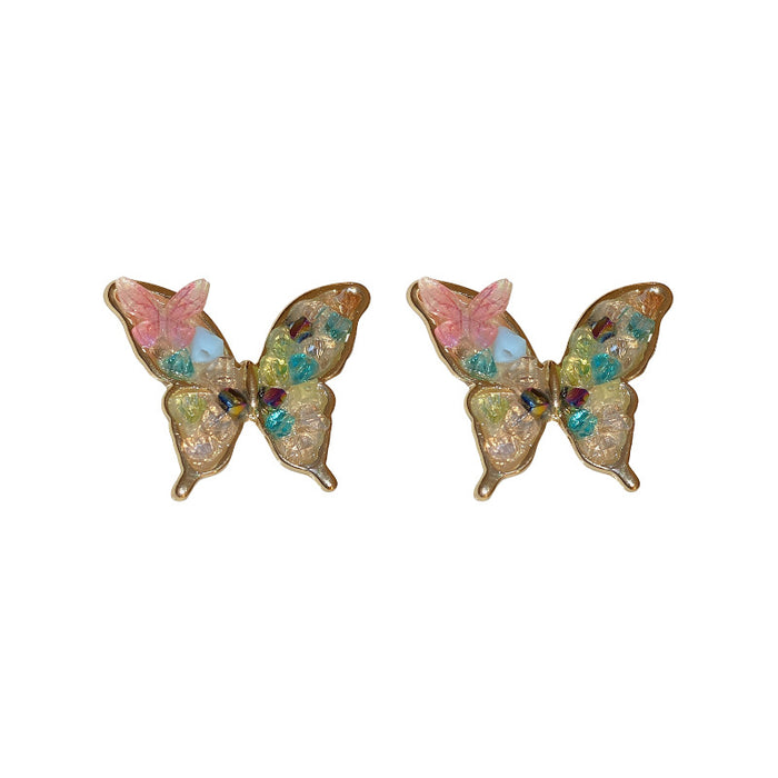 Pendientes al por mayor Aleación Pin plateado Color Crystal Butterfly JDC-ES-By350