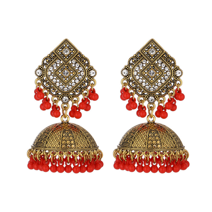 Wholesale vintage style pearl-studded rhinestone bell earrings with tassels