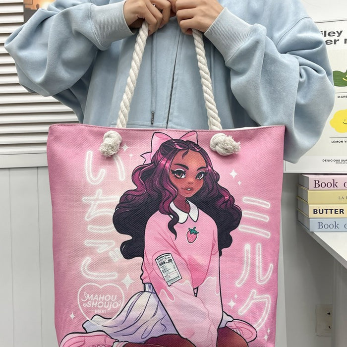 Wholesale Tourist shopping bag Tote bag Printed thick rope large capacity canvas bag Versatile creative handbag
