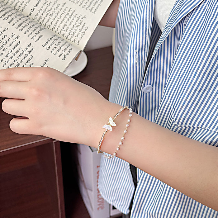 Wholesale Open double-layer butterfly bracelet with a simple and luxurious temperament, personalized bracelet with a niche design, and handmade accessories