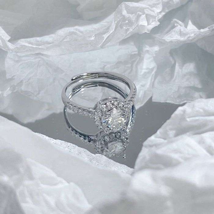Wholesale 925 Silver Moissanite Ring Adjustable Open Design Stylish Women' s Jewelry Accessory
