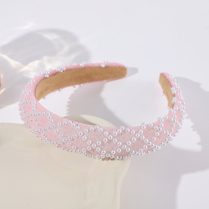 Wholesale Sponge wide-brimmed headband inlaid with pearls,  light luxury and high-end headband for women,  showing temperament hair accessories