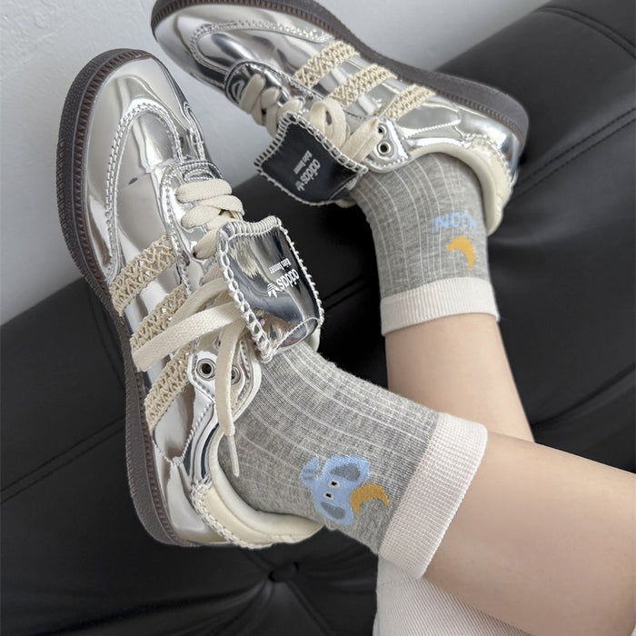 Wholesale Short tube cartoon socks, low cut cotton socks, mid tube socks, color blocked socks