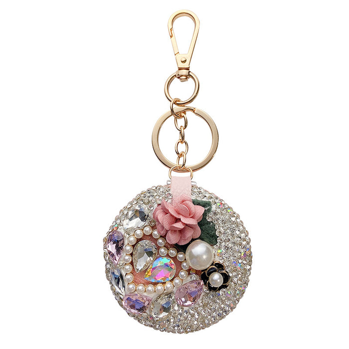 Wholesale Creative Diamond Camellia Cosmetic Mirror Keychain JDC-KC-LX060