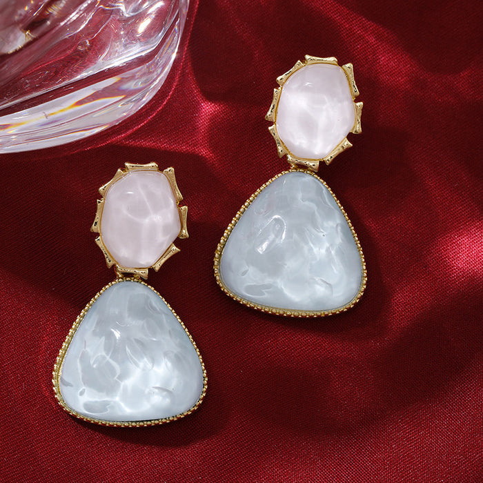 Wholesale Color blocking water ripple retro triangular circular unique light luxury design earrings