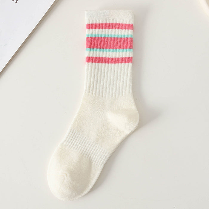 Wholesale Women's mid tube cotton socks, women's long socks with simple stripes, comfortable and breathable mid tube socks