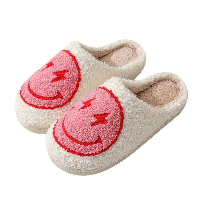Wholesale Winter style lightning smiley face cotton slippers for women indoor home non-slip home autumn and winter warm slippers