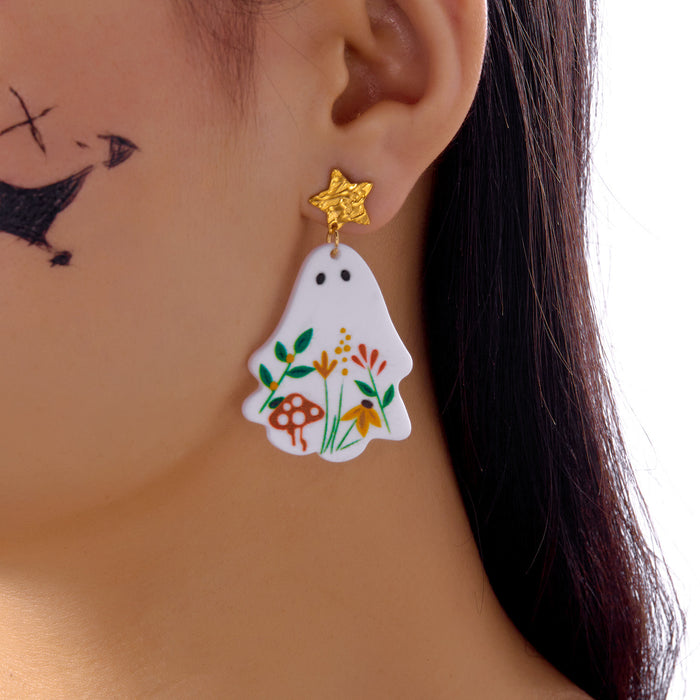 Wholesale  Plate Earrings Creative Versatile  Acrylic Flower Ghost Skull Earrings