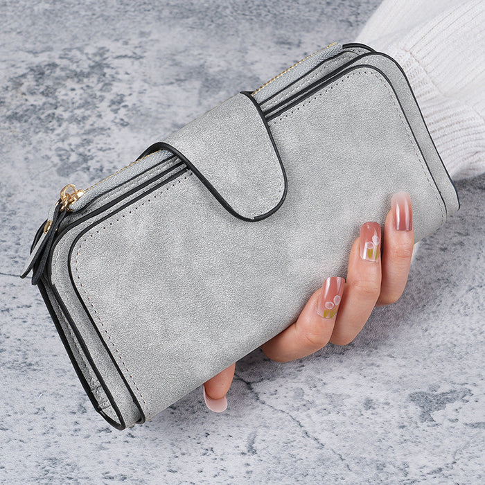 Wholesale Black Solid Color Long Wallet Clutch with Sewing Line Detail - Everyday Use Fashion Accessory
