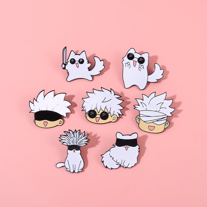 Wholesale Curse Kitten Anime Periphery Gojo Satoru Cos Cartoon Avatar White Cat Versatile Accessories Brooch Wholesale JDC-BC-BL008