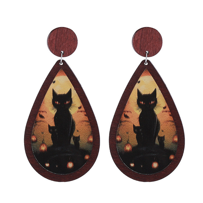 Wholesale  Horror Party Wooden Inlaid Acrylic Double-sided Funny Holiday Earrings Accessories
