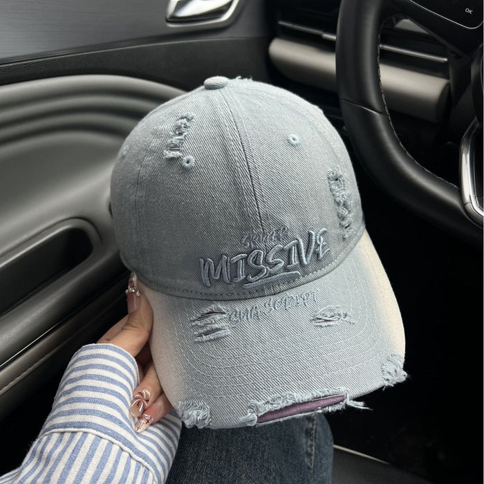 Wholesale Embroidered baseball cap with perforated letters, versatile sunshade and sun protection hat