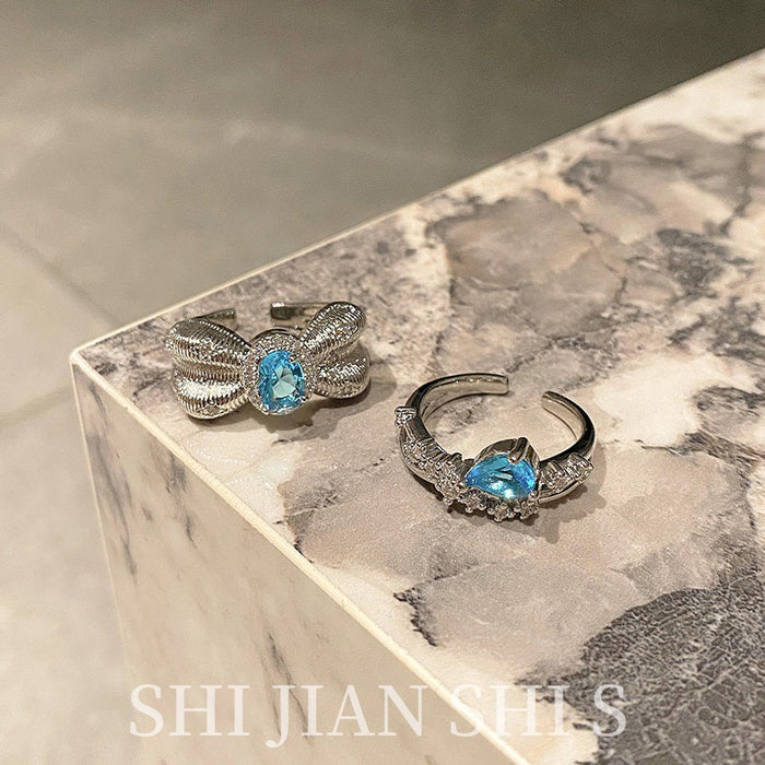 Wholesale Light luxury sparkling diamond open ring with niche design, geometric versatile index finger ring