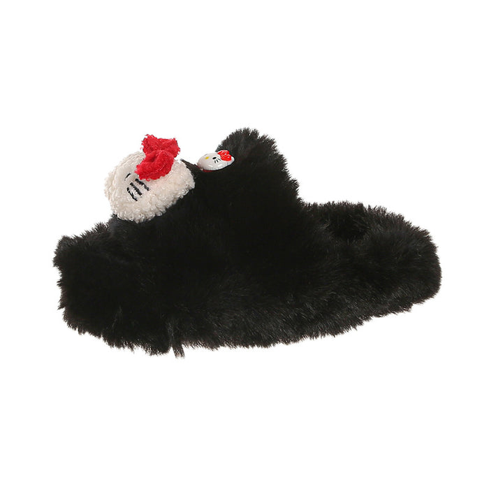 Wholesale Plush cat hairpin soft sole non-slip wear-resistant indoor furry slippers