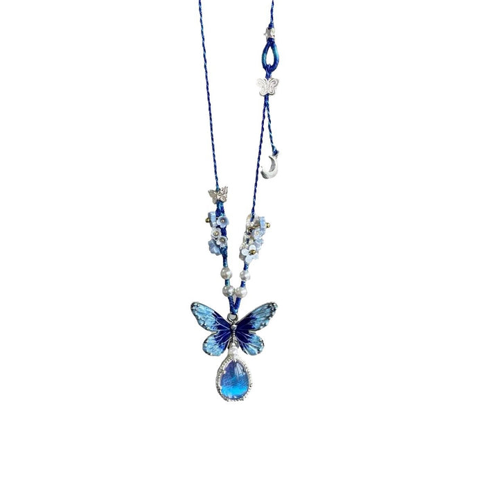 Wholesale Electroplated Alloy Blue Butterfly Flower Necklace - Everyday Fashion Accessory MOQ≥2