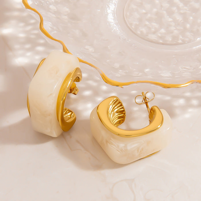 Wholesale Stainless Steel Earrings European and American Hot-Selling U-Shaped Water Drop Retro Earrings Fashionable Small C-Shaped Contrasting Color Ball Earrings