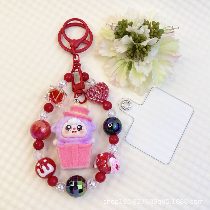 Wholesale Flocking sitting funny colorful beaded mobile phone chain keychain bag doll pendant accessories