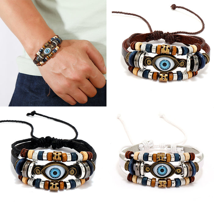 Wholesale Leather Beaded Bracelet Diy Evil Eye Element JDC-BT-XH019