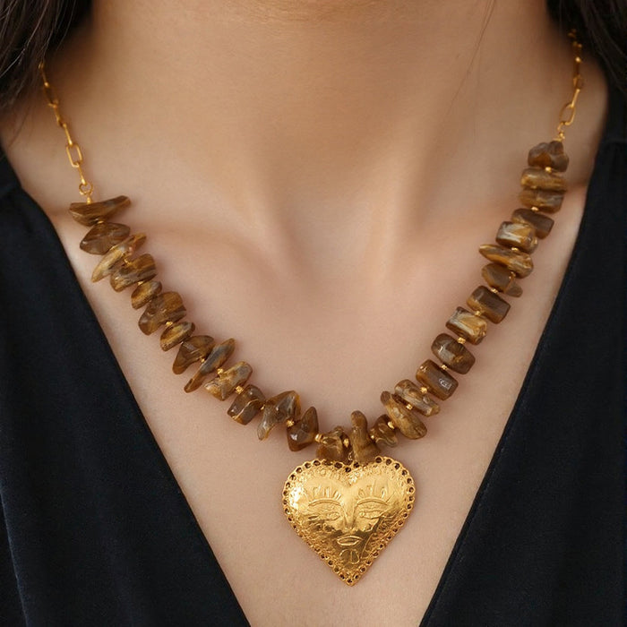 Wholesale stainless steel necklace personality human face big heart pendant necklace devil eye temperament clavicle chain