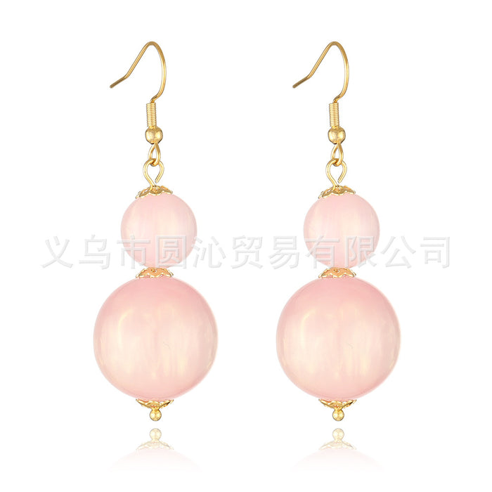Wholesale Simple colorful resin round bead earrings double bead earrings