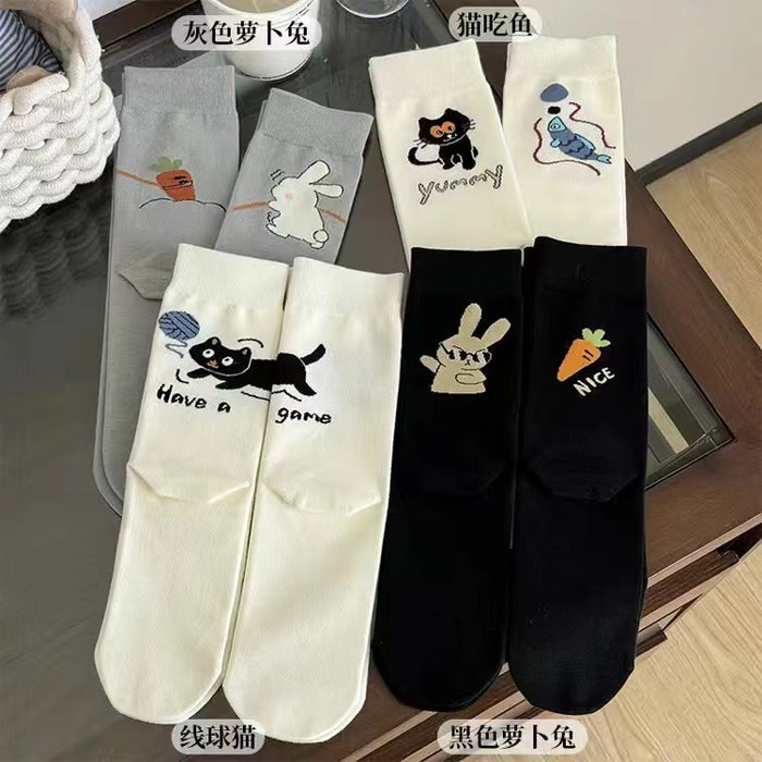 Wholesale Trendy, fun, cartoon, personalized, creative, design sense, asymmetrical left and right, mid tube socks, cartoon