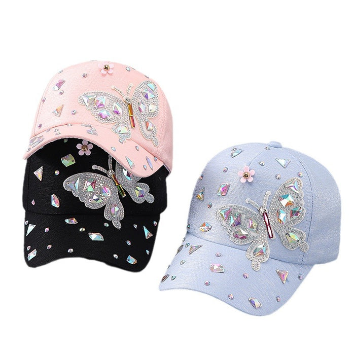 Wholesale Butterfly rhinestone baseball cap with glitter sunshade duckbill cap baseball cap