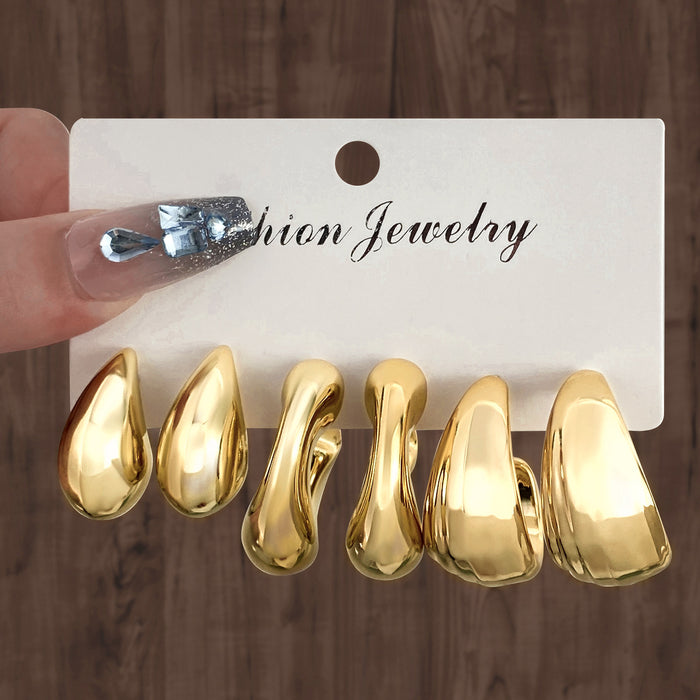 Wholesale 6-Pair Creative Gold Teardrop Earring Set