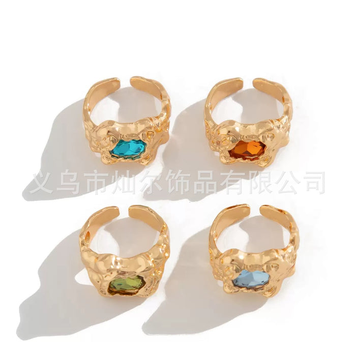 Wholesale Fashionable and personalized pleated lava metal gemstone ring, niche ring set