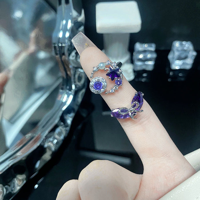 Wholesale Diamond studded pearl zircon open ring with geometric design of letters