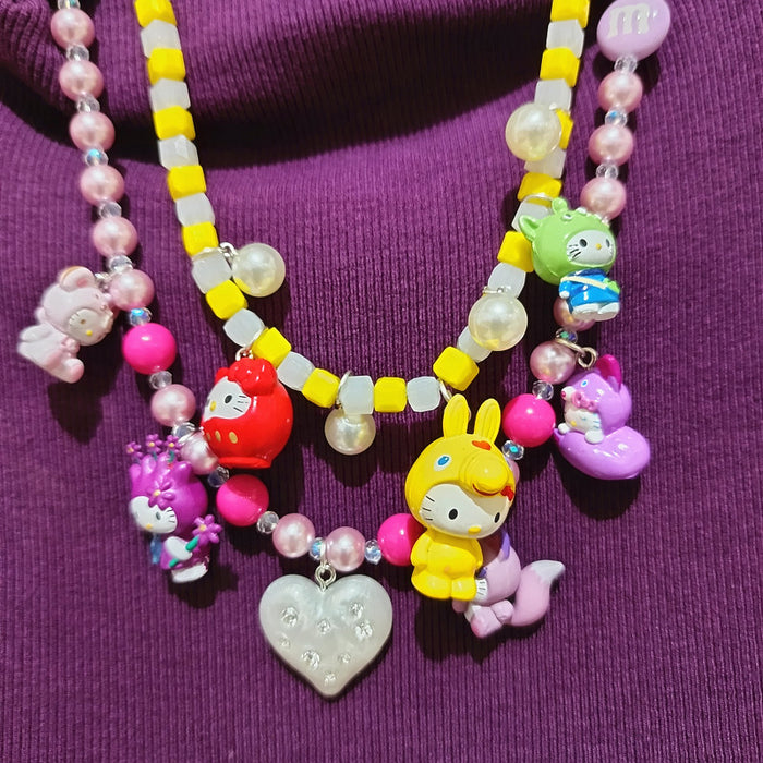 Wholesale Biling Shiny Crystal Necklace Rabbit Fox Cat Resin Cartoon Short Necklace