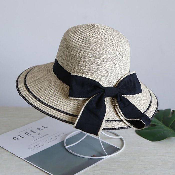 Wholesale Hollow out lace bow fashion hat, sun protection straw hat, sun protection hat