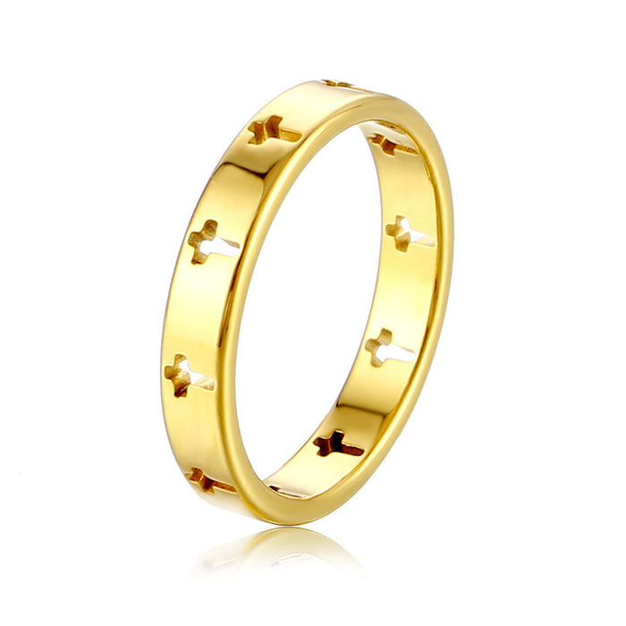 Wholesale Cross-shaped openwork ring  stylish and simple index finger ring  light luxury titanium steel
