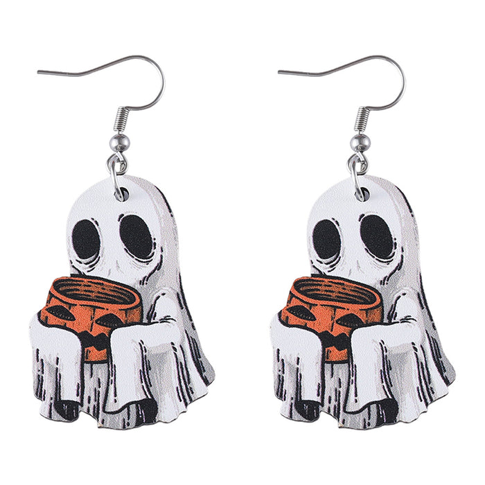 Wholesale  ghost face pumpkin candy pendant earrings wooden gothic style double-sided earrings