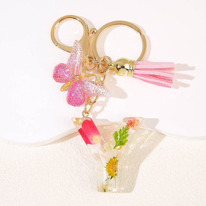 Wholesale Glue Dried Flower English 26 Letter Keychain Daisy Petal Letter Keychain  Pendant