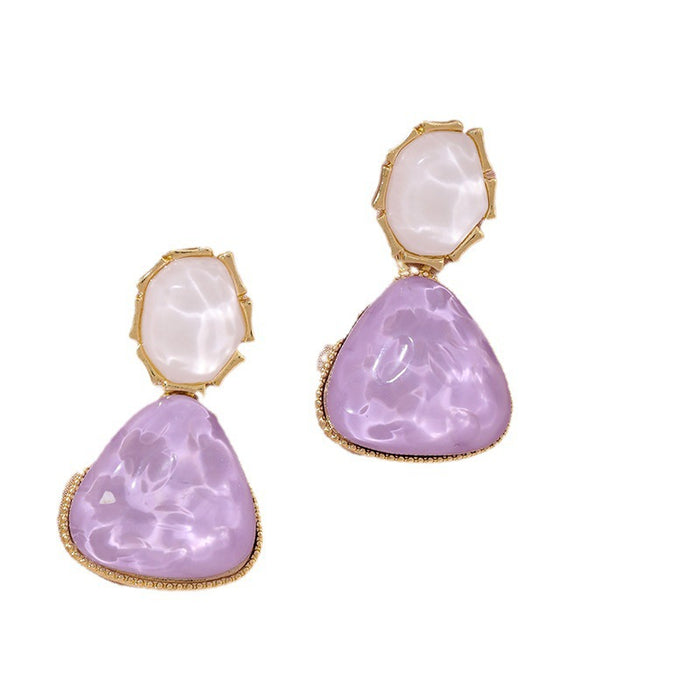 Wholesale Color blocking water ripple retro triangular circular unique light luxury design earrings