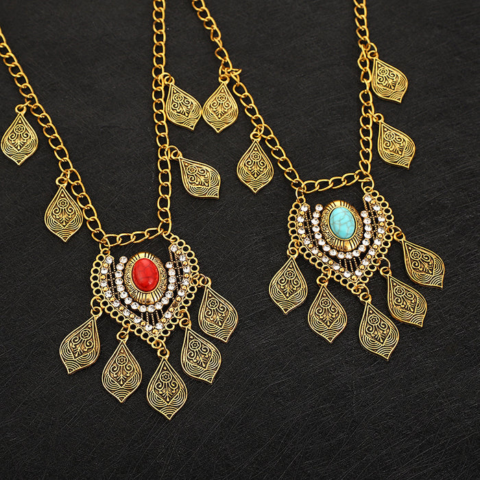 Wholesale Vintage diamond inlaid carved headband necklace set