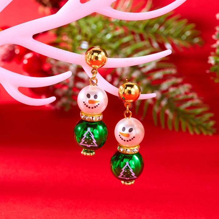 Wholesale Pearl Snowman Earrings Simple High-end Christmas Hat Snowflake Diamond Earrings