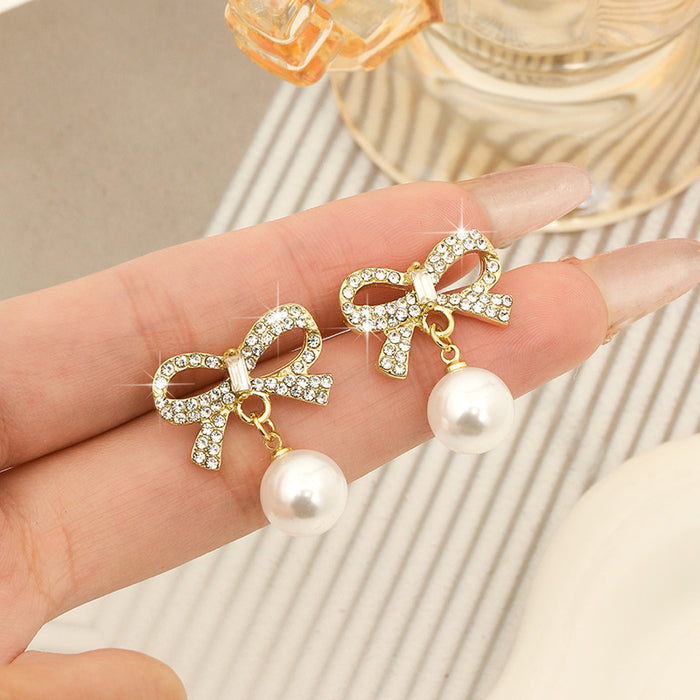 Wholesale Silver Needle Personalized Butterfly Knot Pearl Versatile Simple Style Fashion Earnail Wholesale