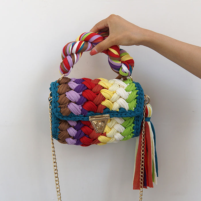 Wholesale Polyester Woven Colorful Chain Crossbody Bag JDC-SD-BoHe001