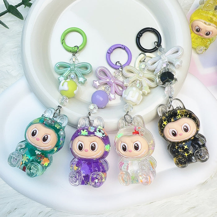 Wholesale Acrylic Cloth Quicksand Keychain Luminous Flash Cute Doll Bag Pendant Gift Keychain