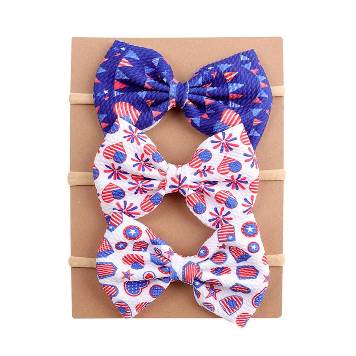 Wholesale 50PCS American Independence Day Flag Printed 4.5 Inch Bow Baby Hairband JDC-HD-XiuG002