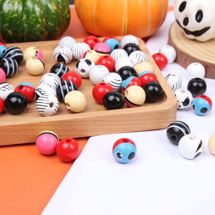 Wholesale 50PCS Halloween Ghost Face DIY Tassel Wooden Beads JDC-BDS-TianYue018