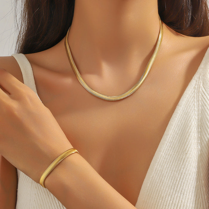 Wholesale  Titanium steel necklace women's  flat snake bone chain necklace simple bracelet suit clavicle chain jewelry