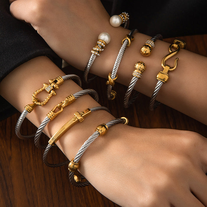 Wholesale steel wire rope gold bracelet