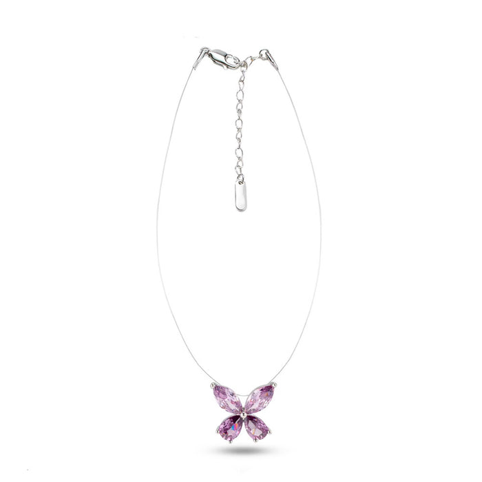 Wholesale Zircon Butterfly Necklace Ice Crystal Blue Copper Fishing Line Chain