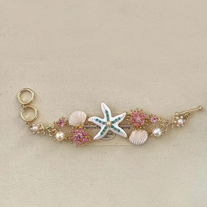 Wholesale Beach Vacation Sea Starfish Shell Bracelet Women' s Bohemian Pearl Earrings