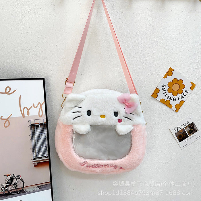 Wholesale Cute cartoon plush transparent large-capacity shoulder bag