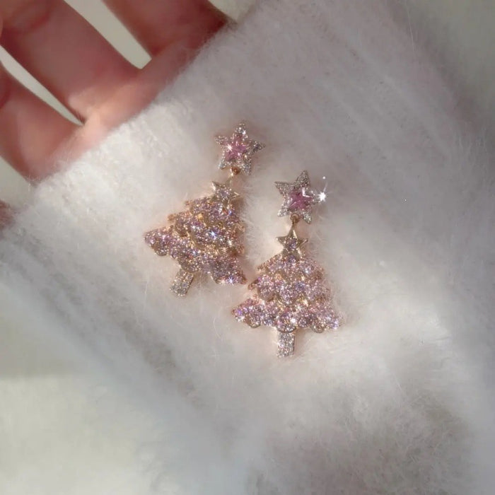Wholesale Pink Christmas Tree Star Earrings Alloy Plated Fashion Jewelry